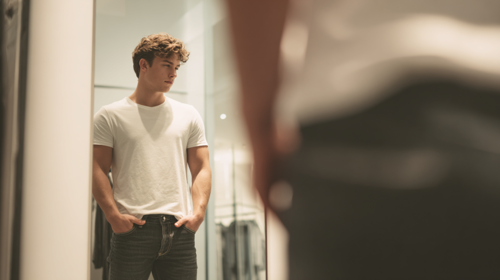 גבר עומד מול המראה